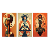 Designart "African Tribal Goddess Graphic Illustration I" Abstract Portraits Black - Printed Art Set Of 3 For Bedroom
