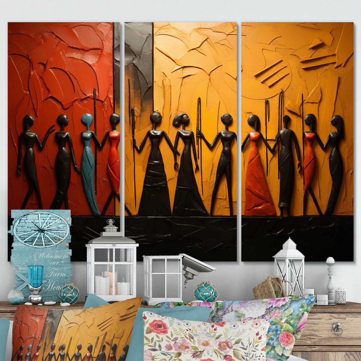 Designart "African Tribal Rhythms VIII" African Tribes Canvas Wall Art Set