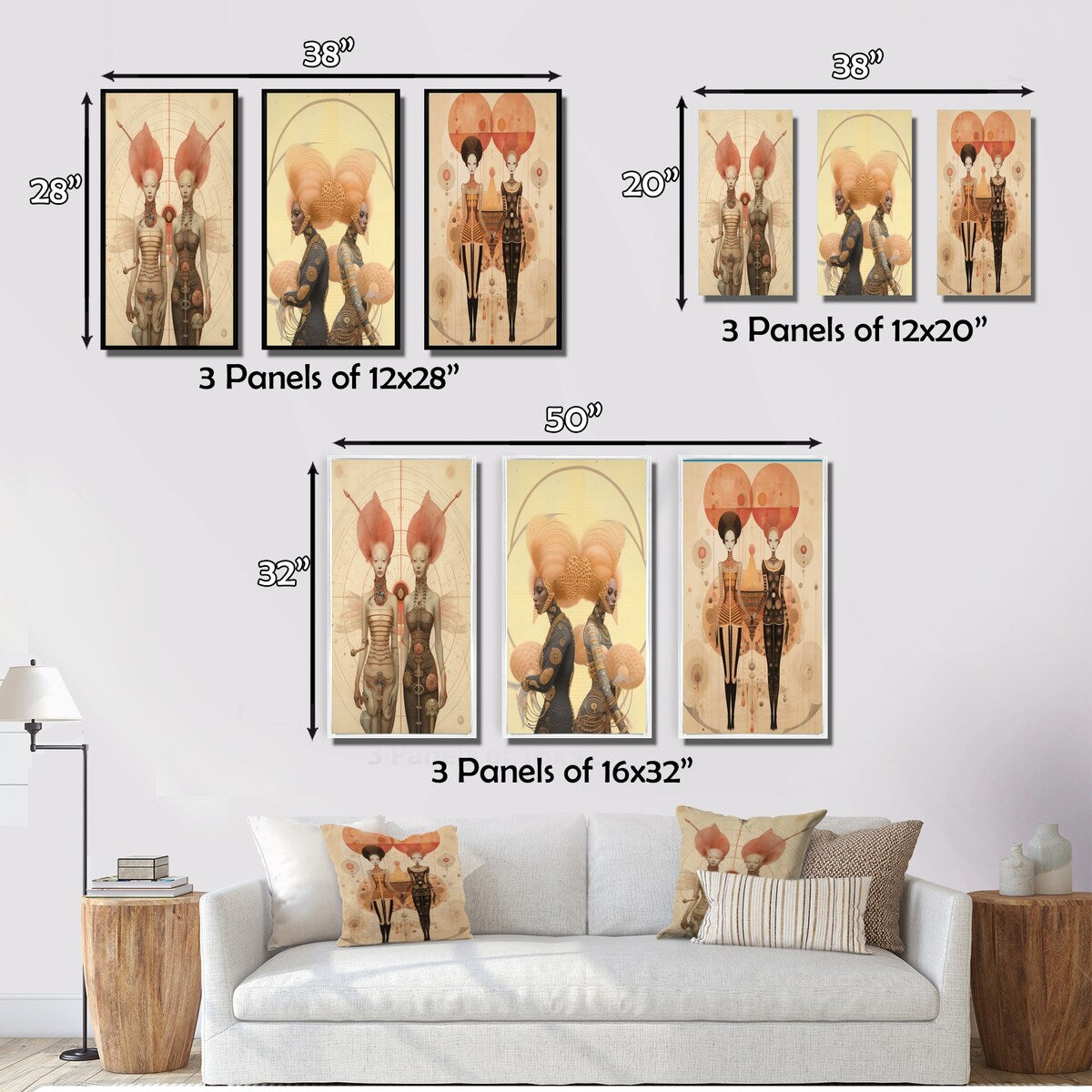 Designart "Alien Goddess Vintage Dreamscape Illustration VI" Abstract Portraits Canvas Set Of 3 - For Living Room Decor