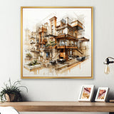 Designart "Analytic Drawing Of A Hotels Lodges " Hotels & Lodges Framed Wall Art Prints
