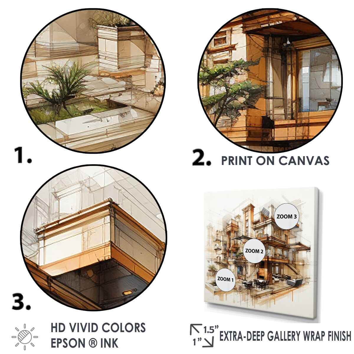 Designart "Analytic Drawing Of A Hotels Lodges " Hotels & Lodges Framed Wall Art Prints