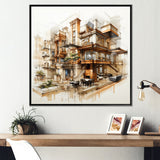 Designart "Analytic Drawing Of A Hotels Lodges " Hotels & Lodges Framed Wall Art Prints