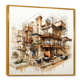 Designart "Analytic Drawing Of A Hotels Lodges " Hotels & Lodges Framed Wall Art Prints