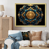 Designart "Ancient Atlantis Mandala In Gold And Turquoise" Boho Mandala Framed Wall Art Living Room