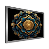 Designart "Ancient Atlantis Mandala In Gold And Turquoise" Boho Mandala Framed Wall Art Living Room