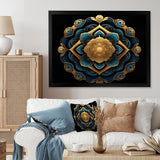 Designart "Ancient Atlantis Mandala In Gold And Turquoise" Boho Mandala Framed Wall Art Living Room