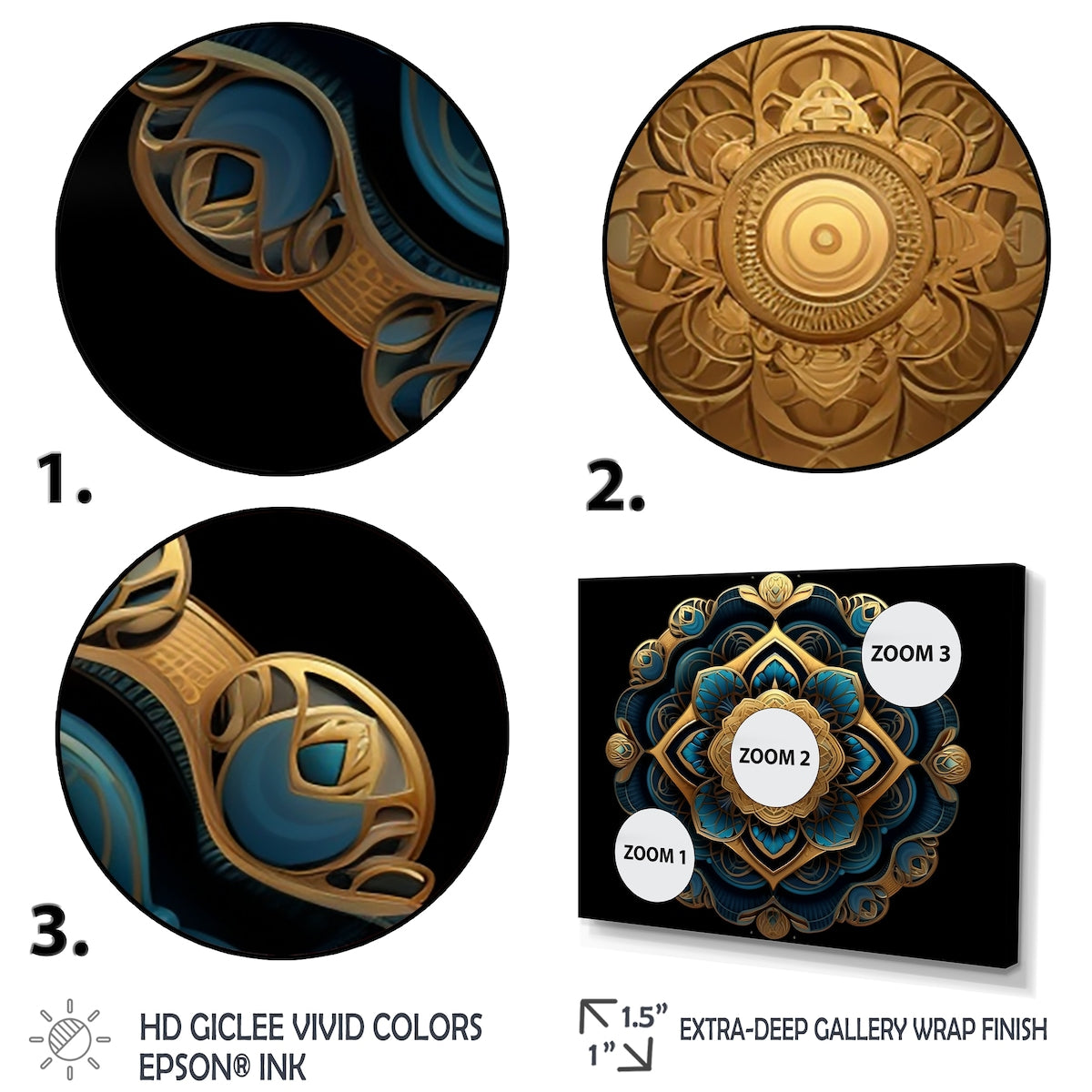 Designart "Ancient Atlantis Mandala In Gold And Turquoise" Boho Mandala Framed Wall Art Living Room