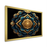 Designart "Ancient Atlantis Mandala In Gold And Turquoise" Boho Mandala Framed Wall Art Living Room