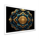 Designart "Ancient Atlantis Mandala In Gold And Turquoise" Boho Mandala Framed Wall Art Living Room