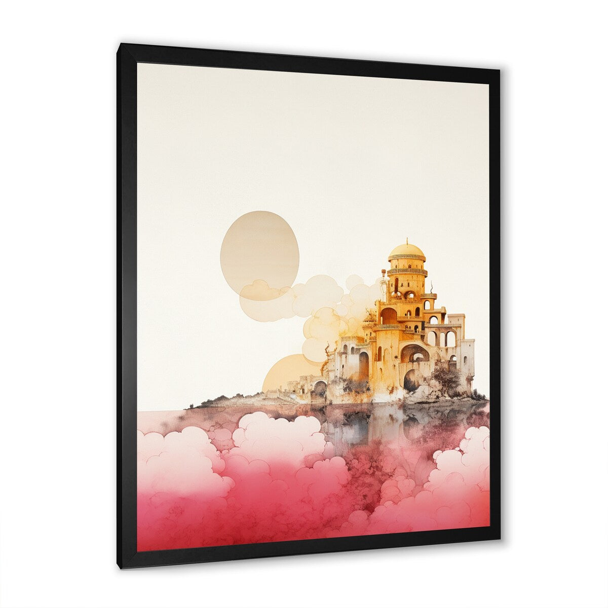 Designart "Ancient City Of Dreams Retro Rose Gold Watercolor" Abstract Framed Wall Art Prints