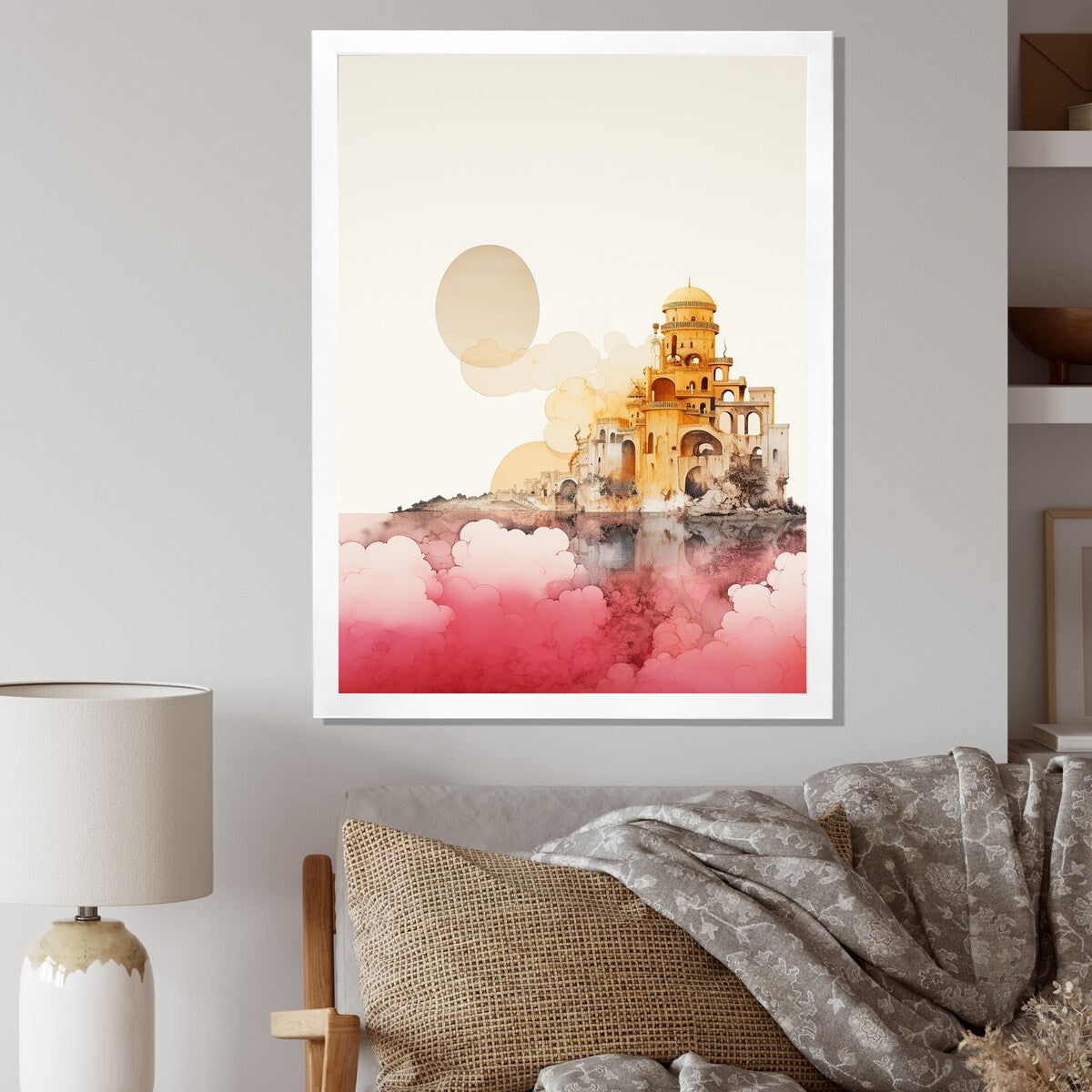 Designart "Ancient City Of Dreams Retro Rose Gold Watercolor" Abstract Framed Wall Art Prints