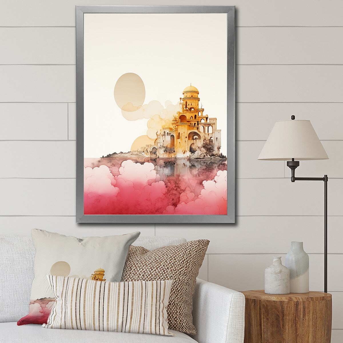 Designart "Ancient City Of Dreams Retro Rose Gold Watercolor" Abstract Framed Wall Art Prints