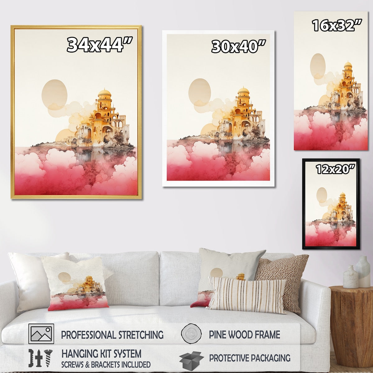 Designart "Ancient City Of Dreams Retro Rose Gold Watercolor" Abstract Framed Wall Art Prints