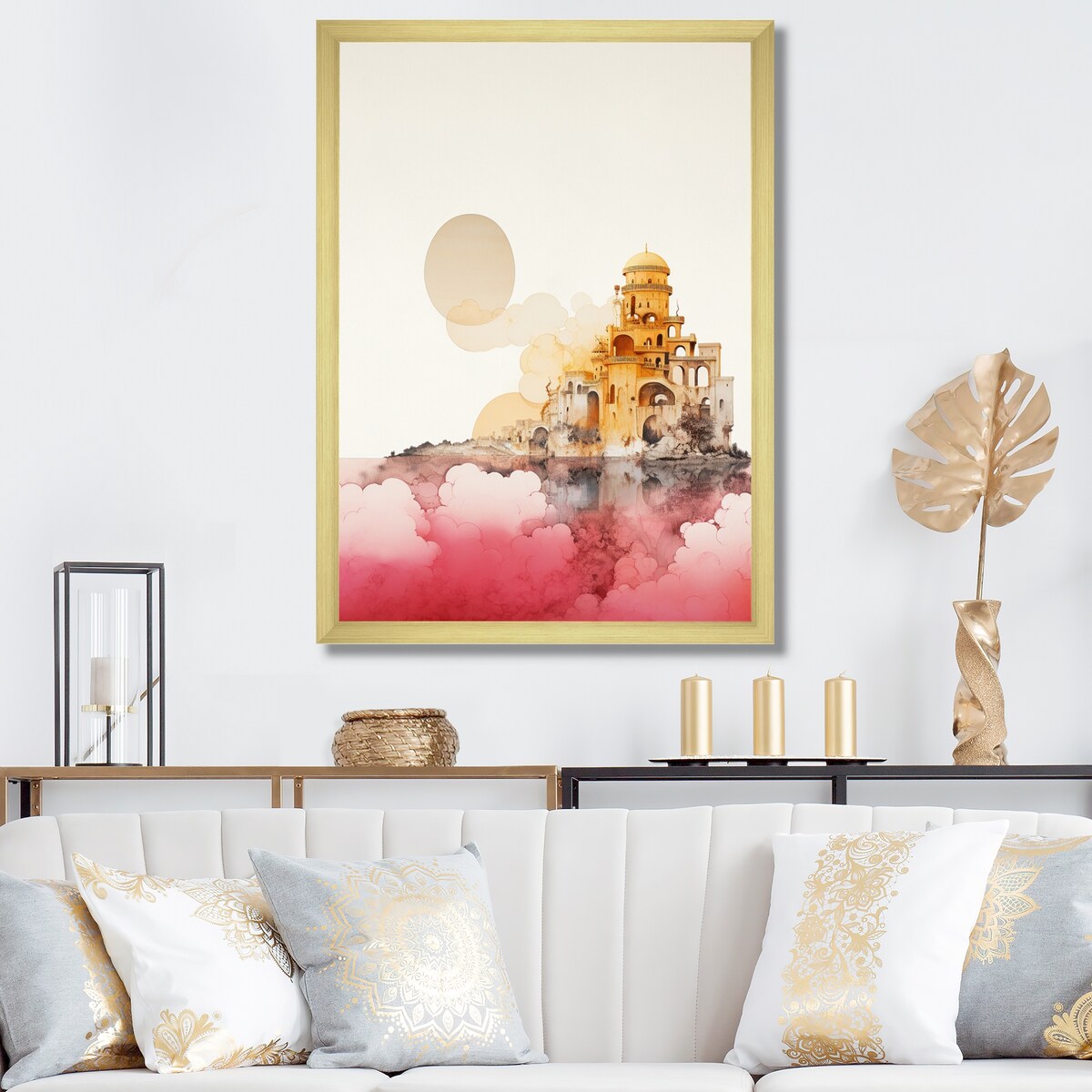 Designart "Ancient City Of Dreams Retro Rose Gold Watercolor" Abstract Framed Wall Art Prints