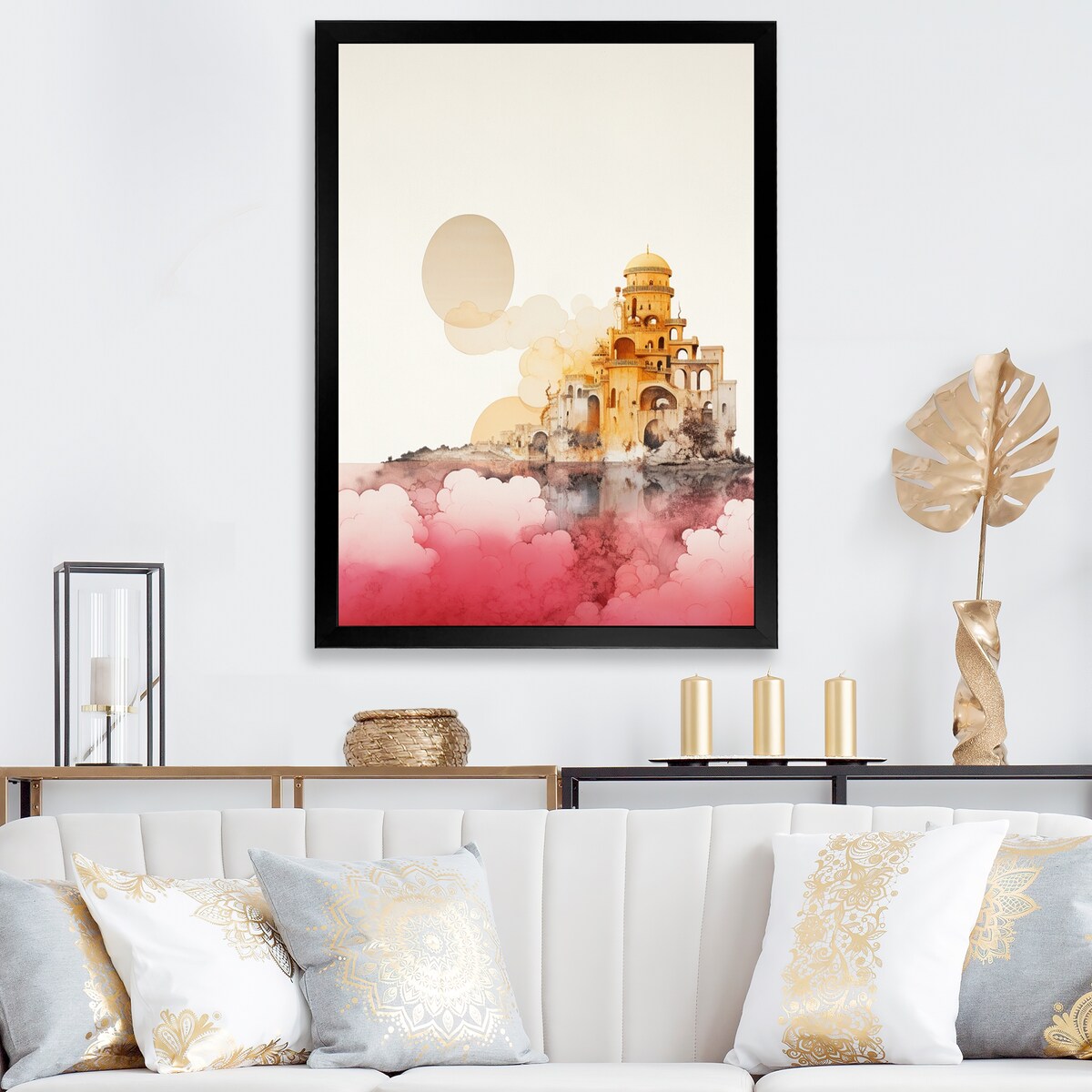 Designart "Ancient City Of Dreams Retro Rose Gold Watercolor" Abstract Framed Wall Art Prints