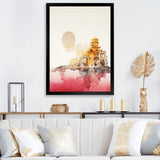 Designart "Ancient City Of Dreams Retro Rose Gold Watercolor" Abstract Framed Wall Art Prints