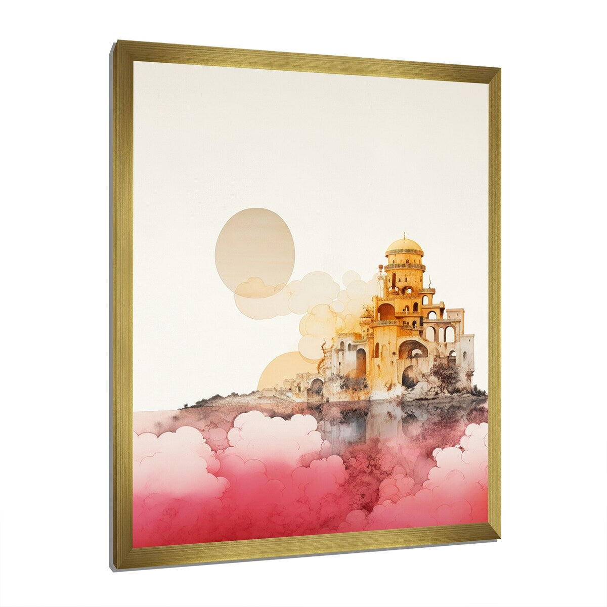 Designart "Ancient City Of Dreams Retro Rose Gold Watercolor" Abstract Framed Wall Art Prints