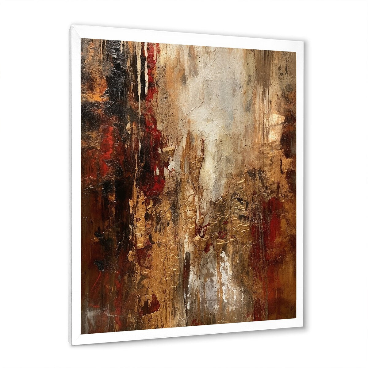 Designart "Ancient Italian Revelations In Gold And Red" Abstract Painting Framed Wall Art Prints