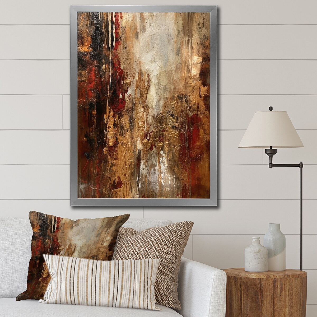 Designart "Ancient Italian Revelations In Gold And Red" Abstract Painting Framed Wall Art Prints
