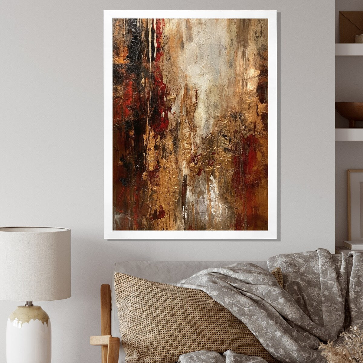 Designart "Ancient Italian Revelations In Gold And Red" Abstract Painting Framed Wall Art Prints