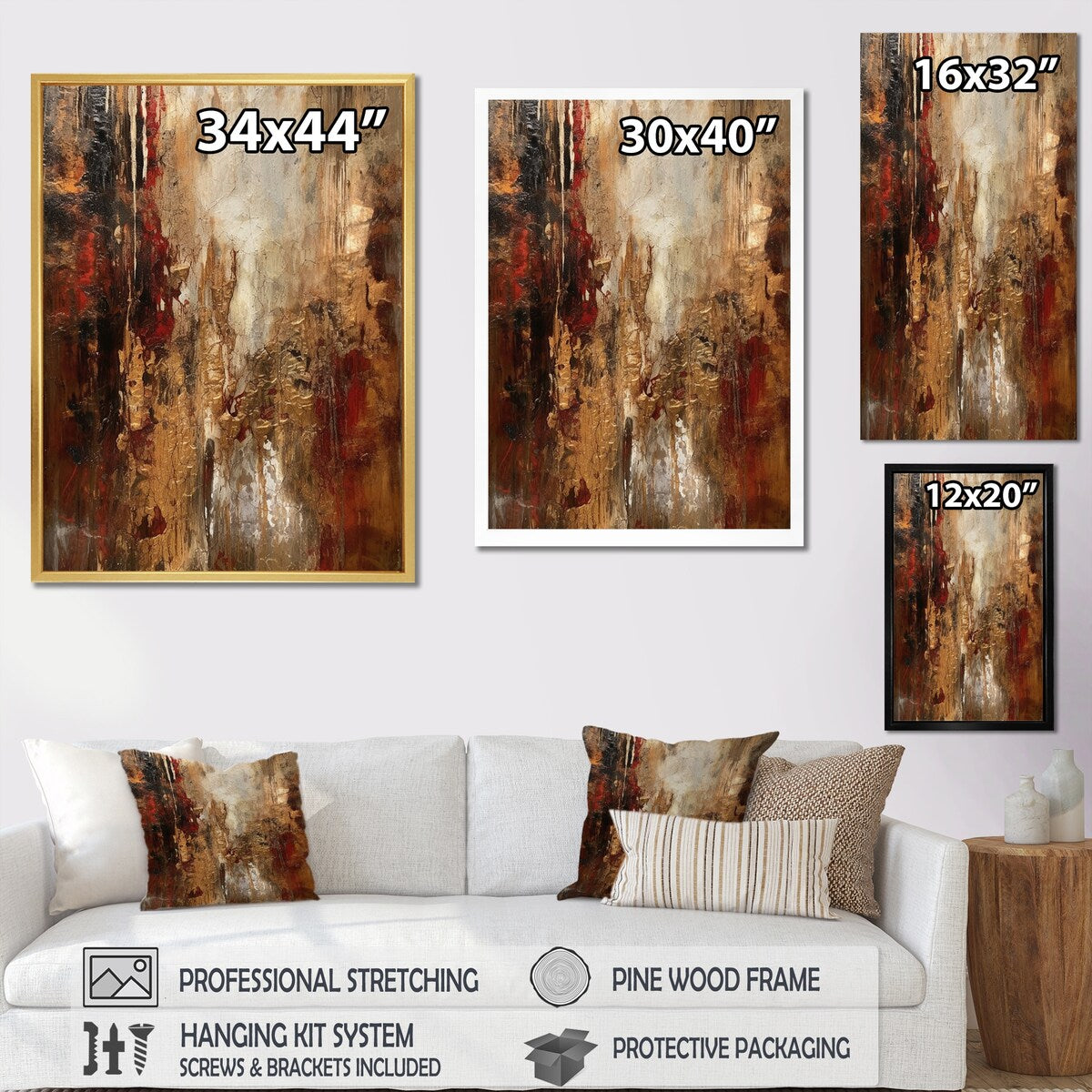 Designart "Ancient Italian Revelations In Gold And Red" Abstract Painting Framed Wall Art Prints