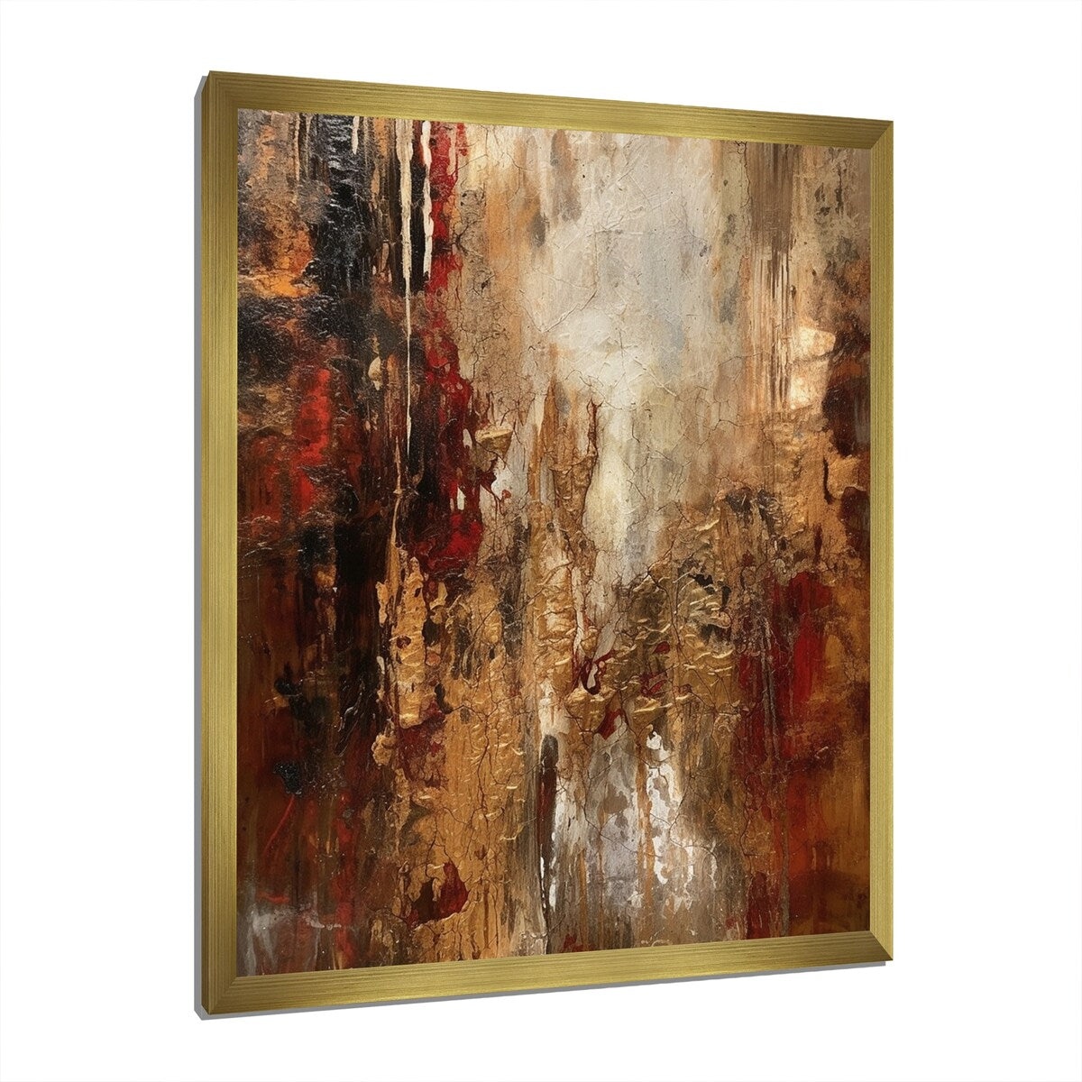 Designart "Ancient Italian Revelations In Gold And Red" Abstract Painting Framed Wall Art Prints