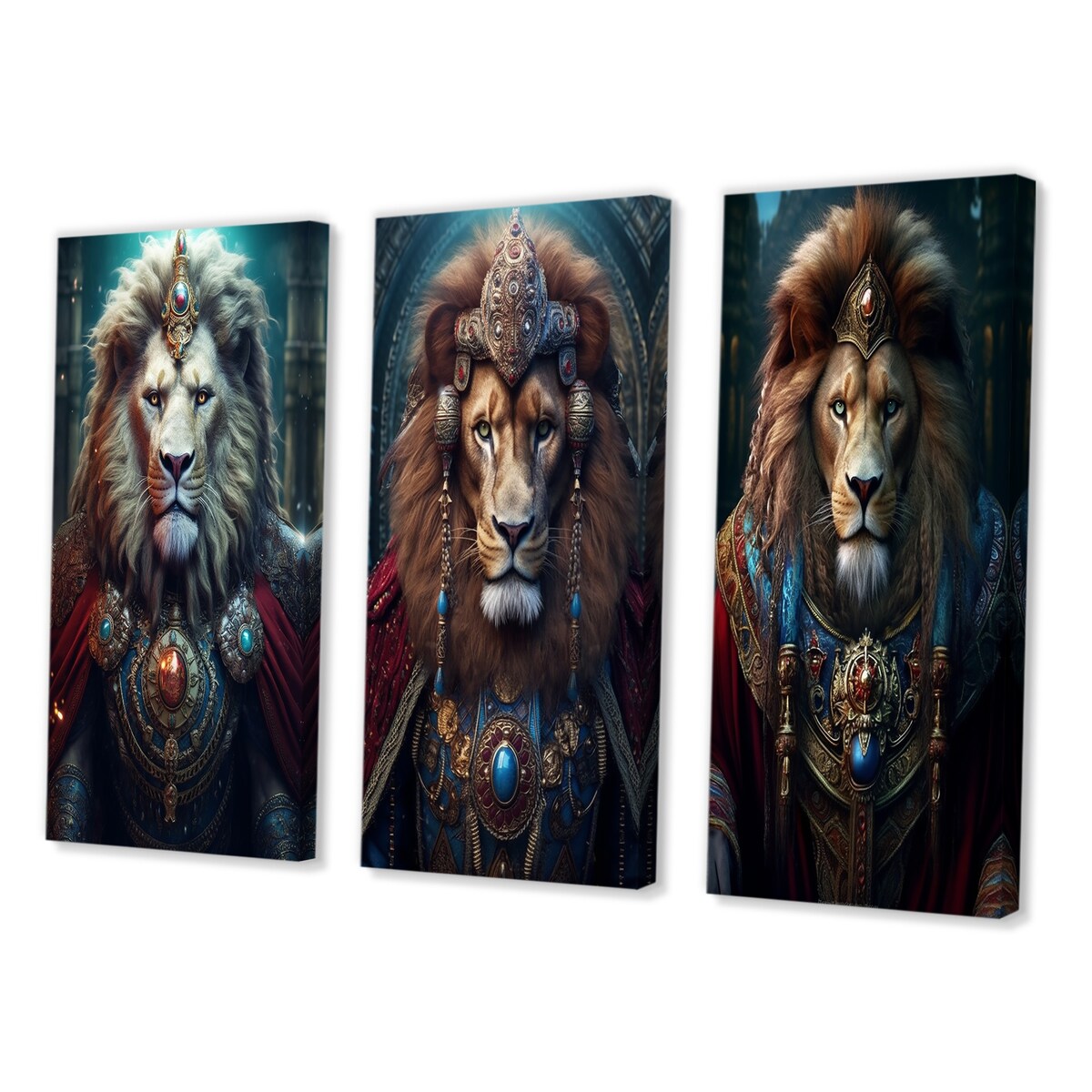 Designart "Ancient Portrait Of Majestic Lion King II" Animals Lion White - Printed Art Set Of 3 For Bedroom