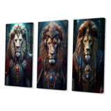 Designart "Ancient Portrait Of Majestic Lion King II" Animals Lion White - Printed Art Set Of 3 For Bedroom