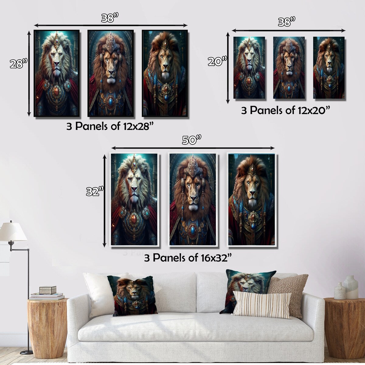 Designart "Ancient Portrait Of Majestic Lion King II" Animals Lion White - Printed Art Set Of 3 For Bedroom