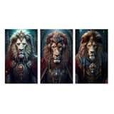 Designart "Ancient Portrait Of Majestic Lion King II" Animals Lion White - Printed Art Set Of 3 For Bedroom
