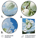 Designart "Apple Ascension Cloud White Surreal I" Fruits Metal Wall Art - White Metal Art Traditional Metal Art Work