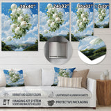 Designart "Apple Ascension Cloud White Surreal I" Fruits Metal Wall Art - White Metal Art Traditional Metal Art Work