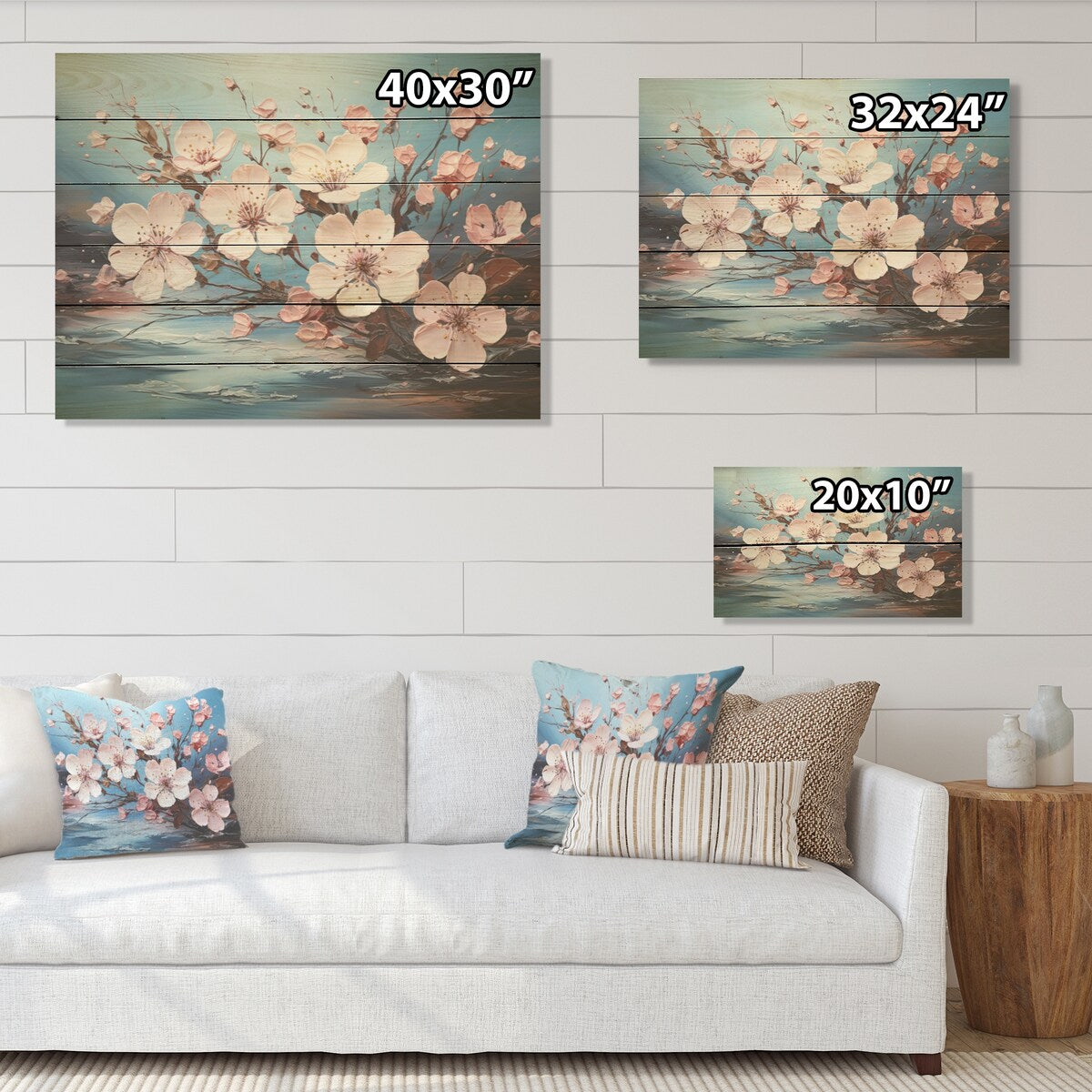 Designart "Apple Blossom Flower Tree" Flower Field Wood Wall Decor - Traditional Pink Wood Panel On Natural Pine Wood