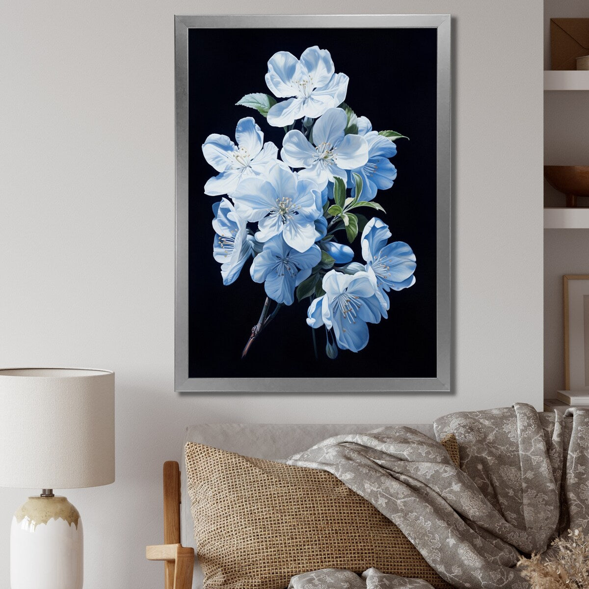 Designart "Apple Blossom Monochromatic Elegance I" Apple Blossom Framed Canvas Prints