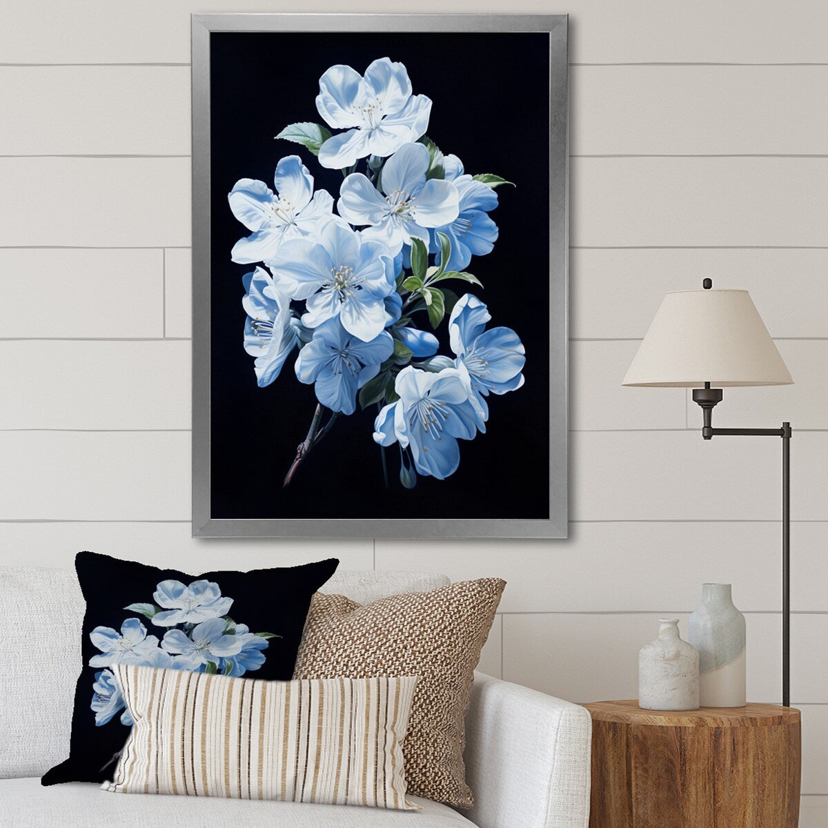 Designart "Apple Blossom Monochromatic Elegance I" Apple Blossom Framed Canvas Prints