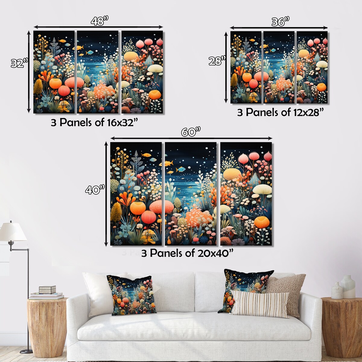 Designart "Aquariums Aquatic Pointillism An II" Nautical & Beach Metal Art Print Set