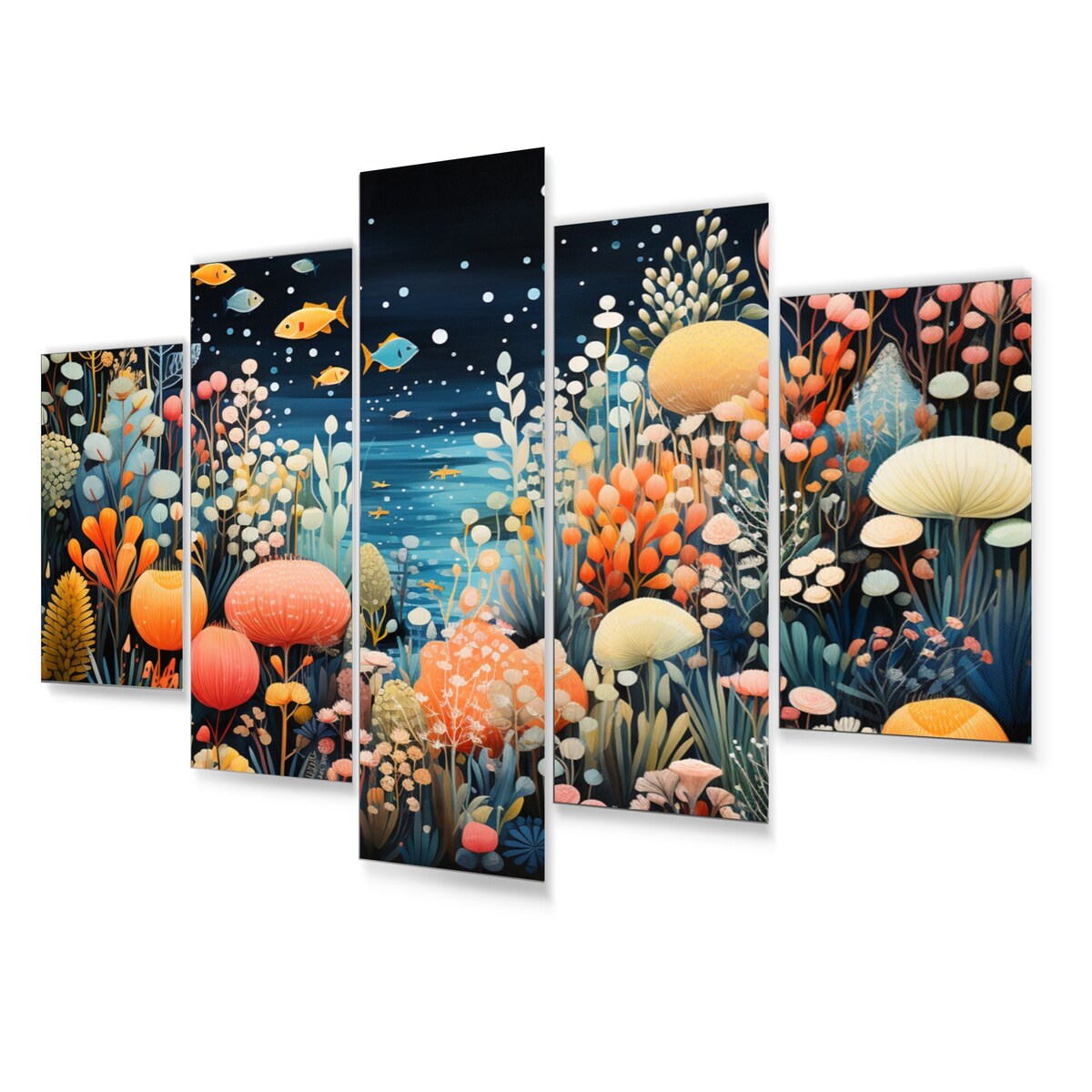 Designart "Aquariums Aquatic Pointillism An II" Nautical & Beach Metal Art Print Set