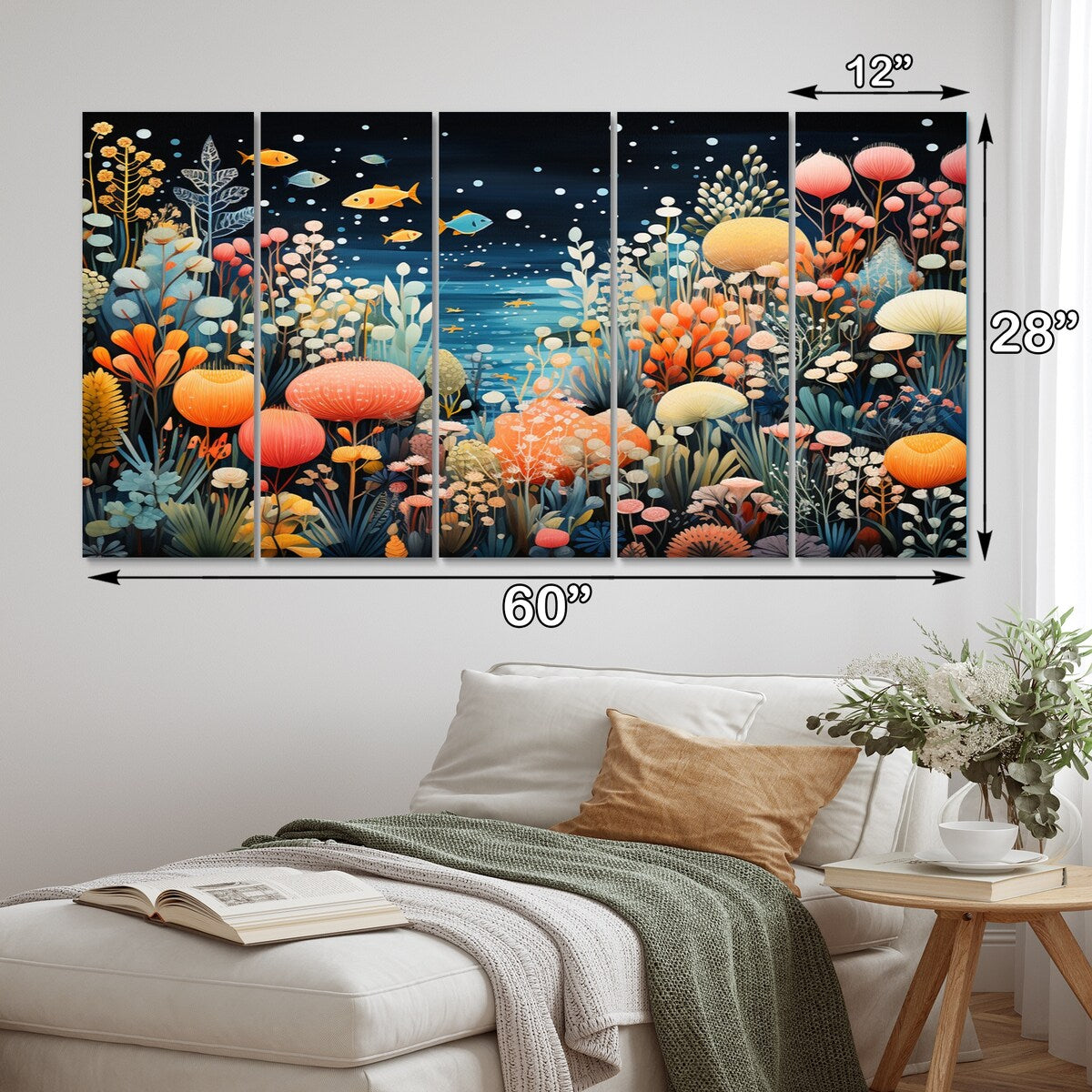 Designart "Aquariums Aquatic Pointillism An II" Nautical & Beach Metal Art Print Set