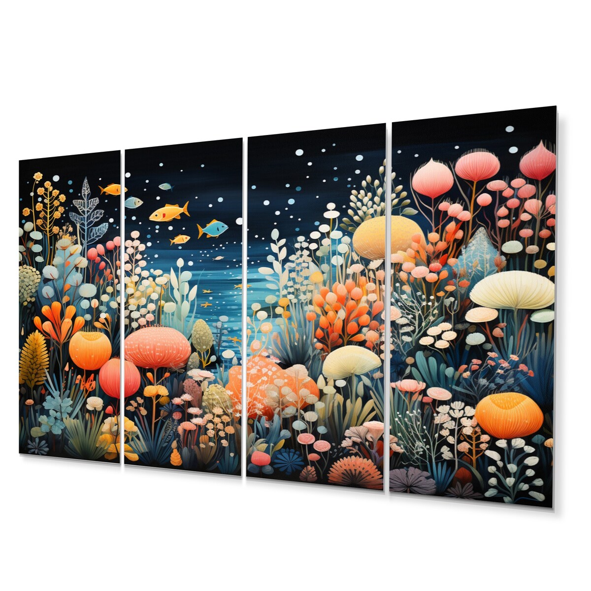 Designart "Aquariums Aquatic Pointillism An II" Nautical & Beach Metal Art Print Set