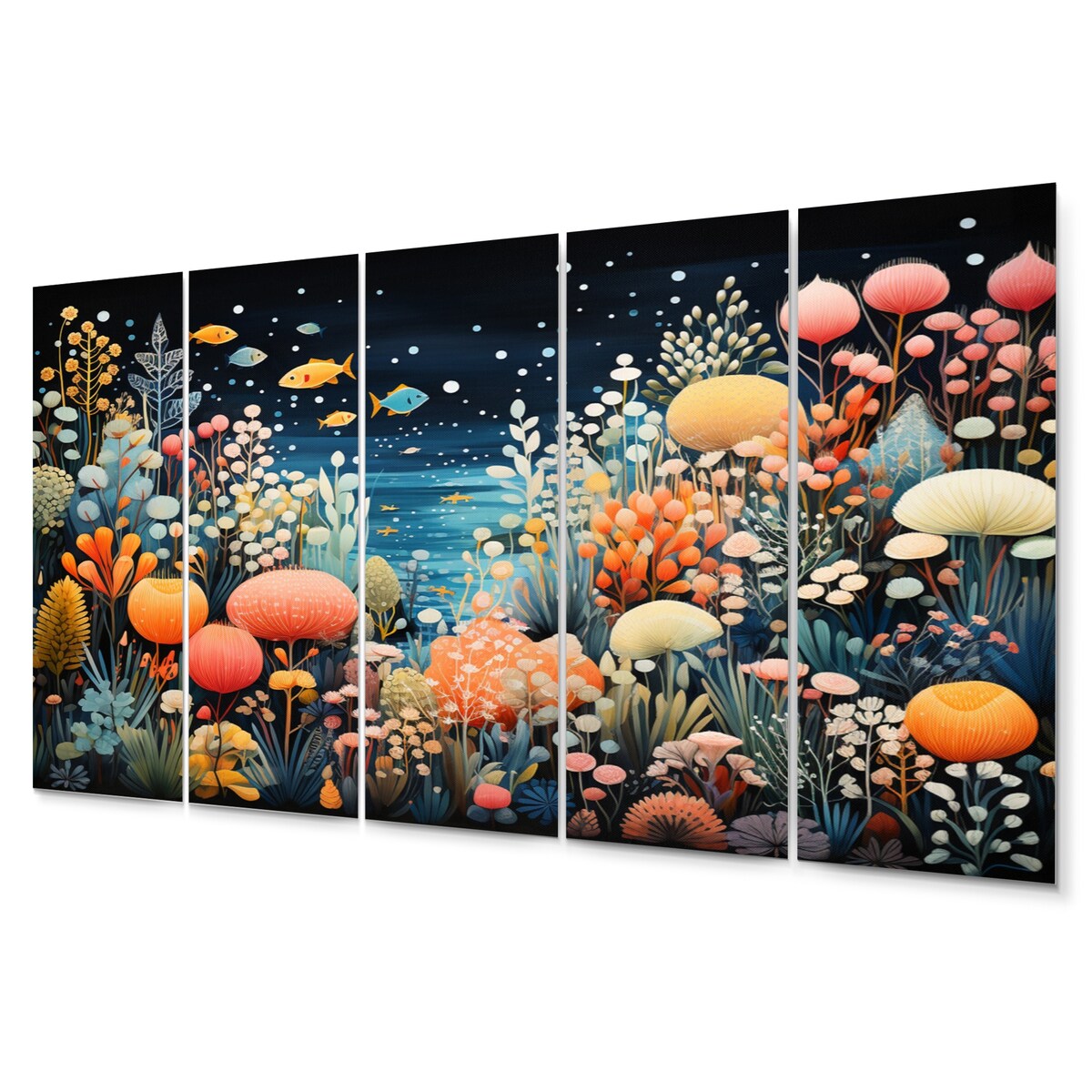 Designart "Aquariums Aquatic Pointillism An II" Nautical & Beach Metal Art Print Set