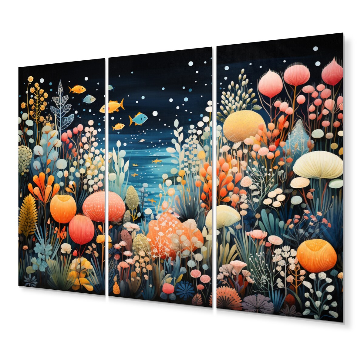 Designart "Aquariums Aquatic Pointillism An II" Nautical & Beach Metal Art Print Set
