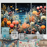 Designart "Aquariums Aquatic Pointillism An II" Nautical & Beach Metal Art Print Set