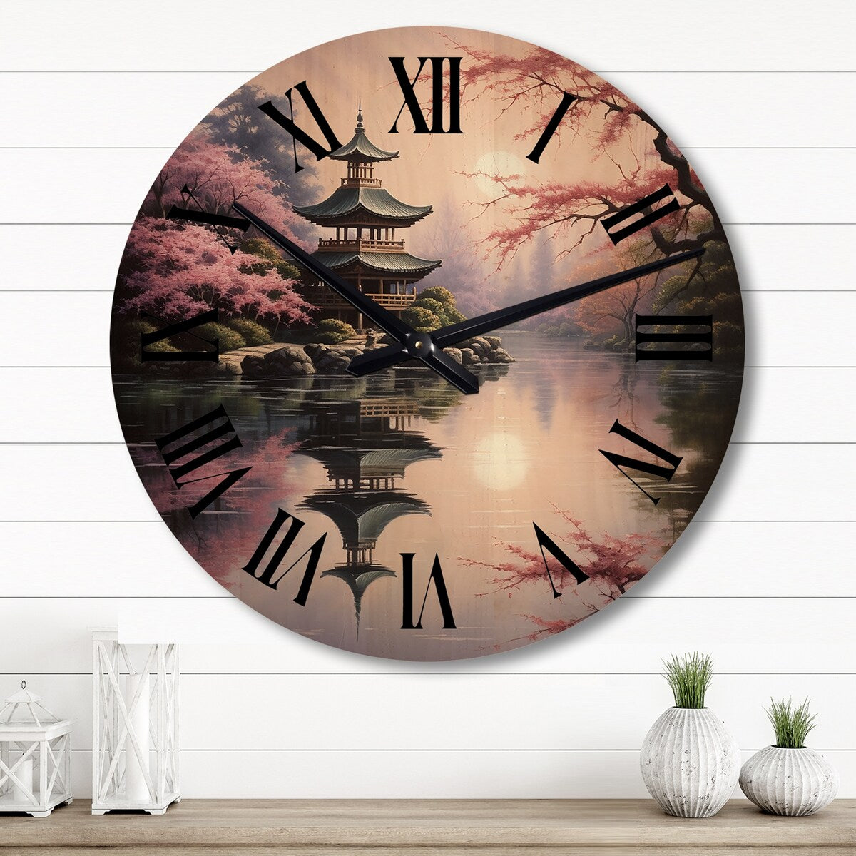 Designart "Asian Art Serene Pagoda VIII" Asian Oversized Wood Wall Clock