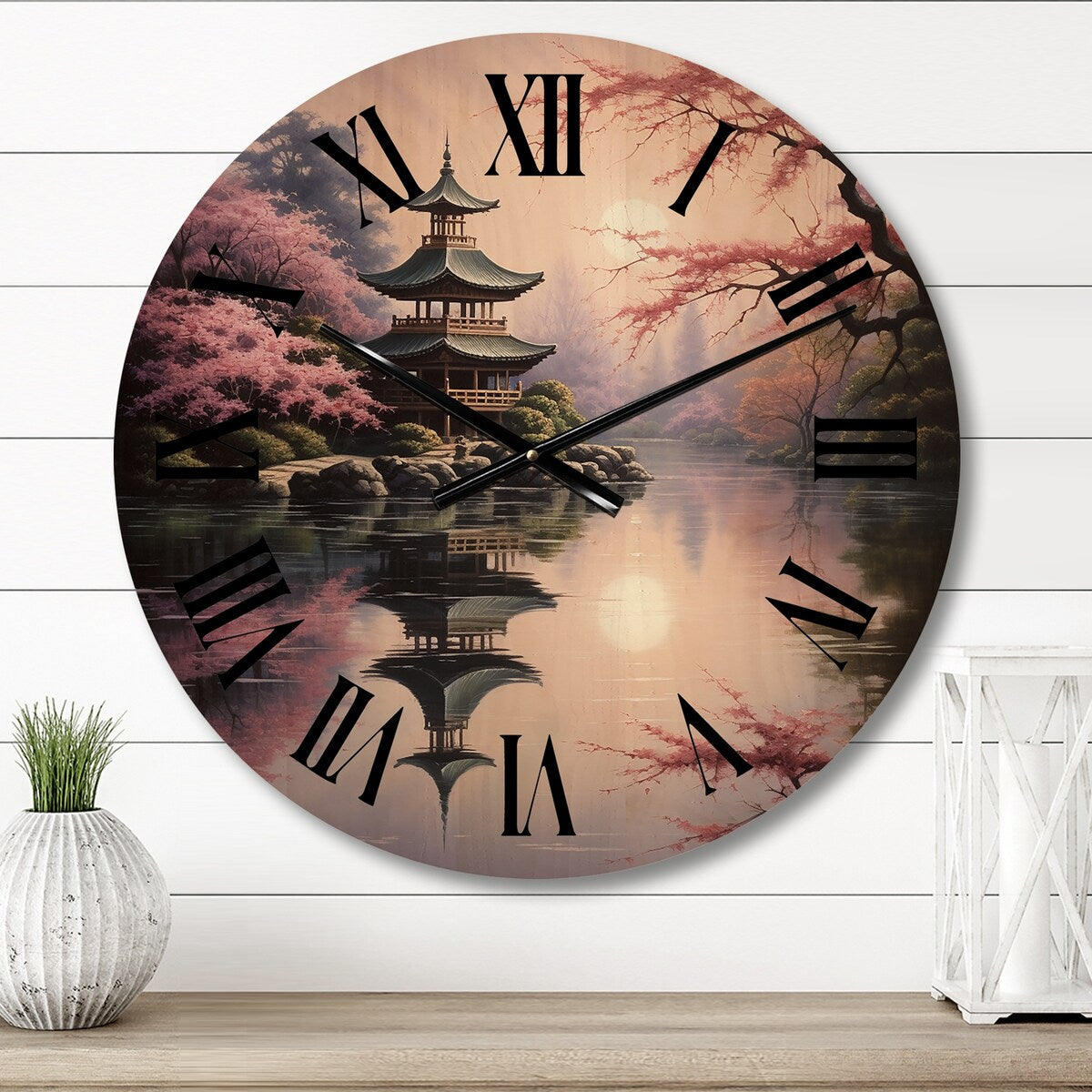 Designart "Asian Art Serene Pagoda VIII" Asian Oversized Wood Wall Clock