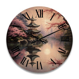 Designart "Asian Art Serene Pagoda VIII" Asian Oversized Wood Wall Clock