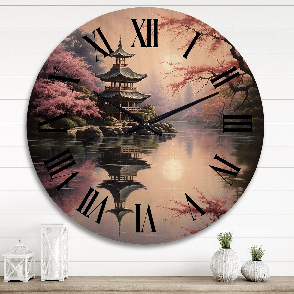 Designart "Asian Art Serene Pagoda VIII" Asian Oversized Wood Wall Clock