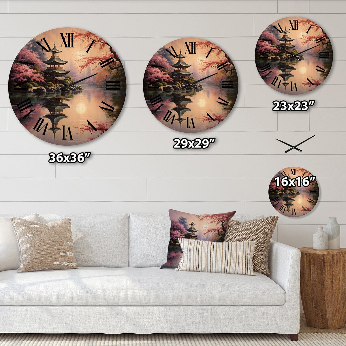 Designart "Asian Art Serene Pagoda VIII" Asian Oversized Wood Wall Clock