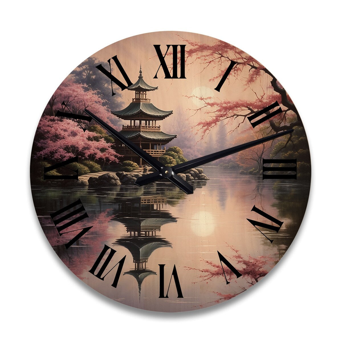 Designart "Asian Art Serene Pagoda VIII" Asian Oversized Wood Wall Clock