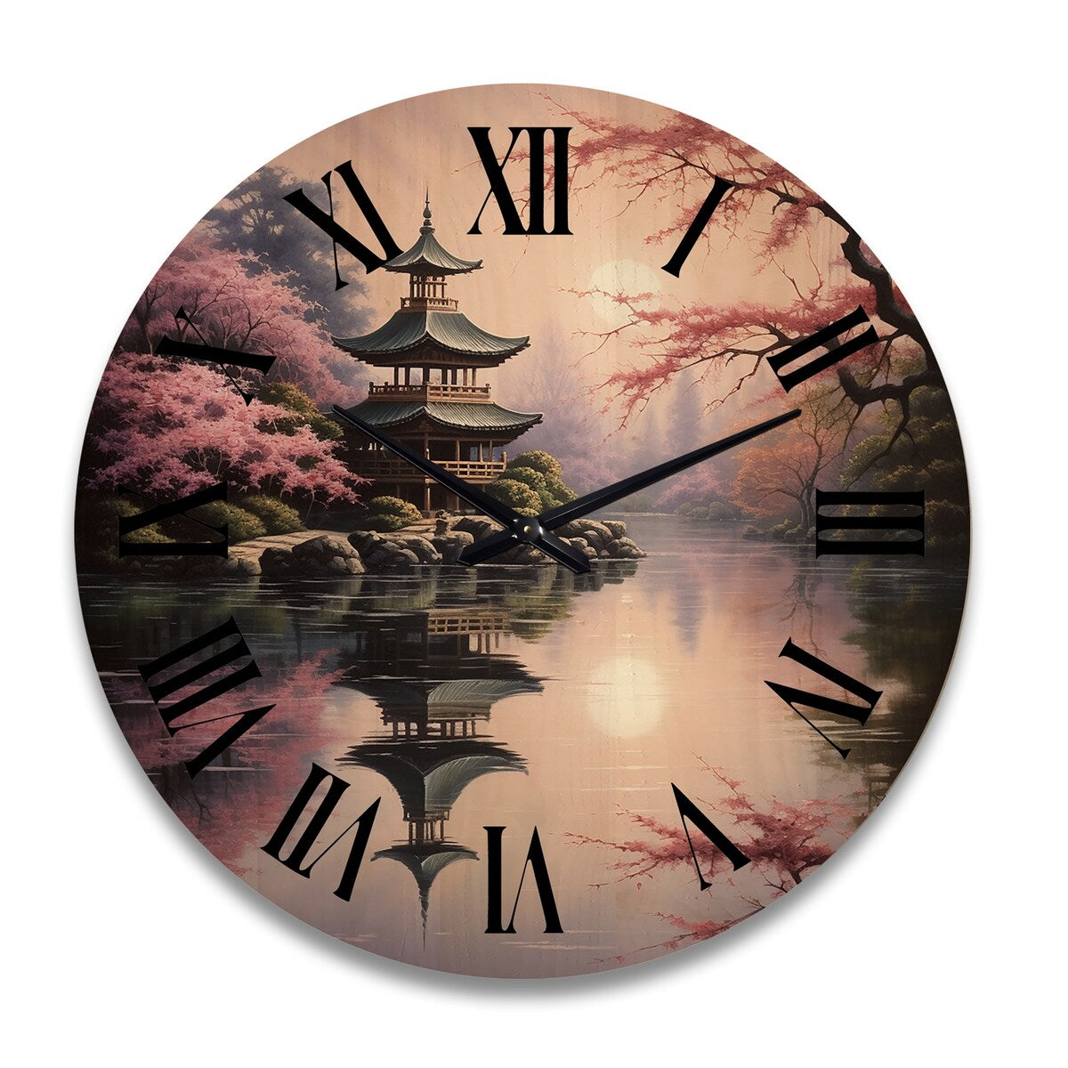 Designart "Asian Art Serene Pagoda VIII" Asian Oversized Wood Wall Clock