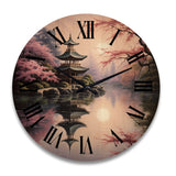 Designart "Asian Art Serene Pagoda VIII" Asian Oversized Wood Wall Clock